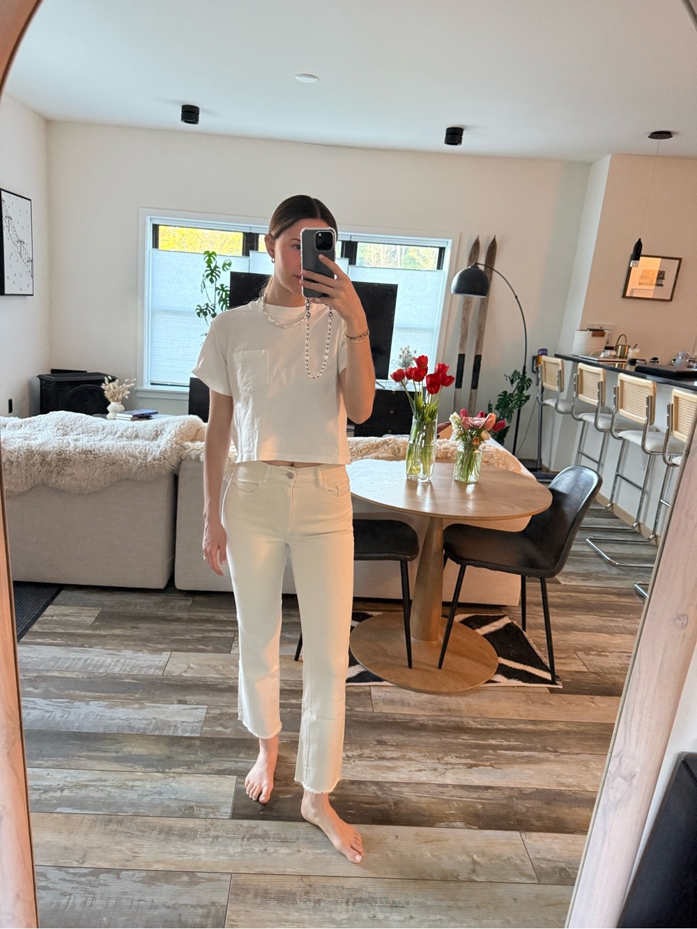 DL1961 Cream High-Rise Cropped Straight Jeans